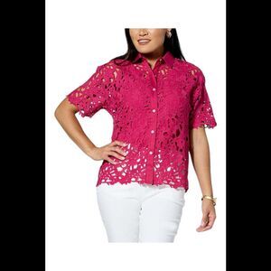 WynneCollection Women's Abstract Floral Lace Top Magenta - Regular